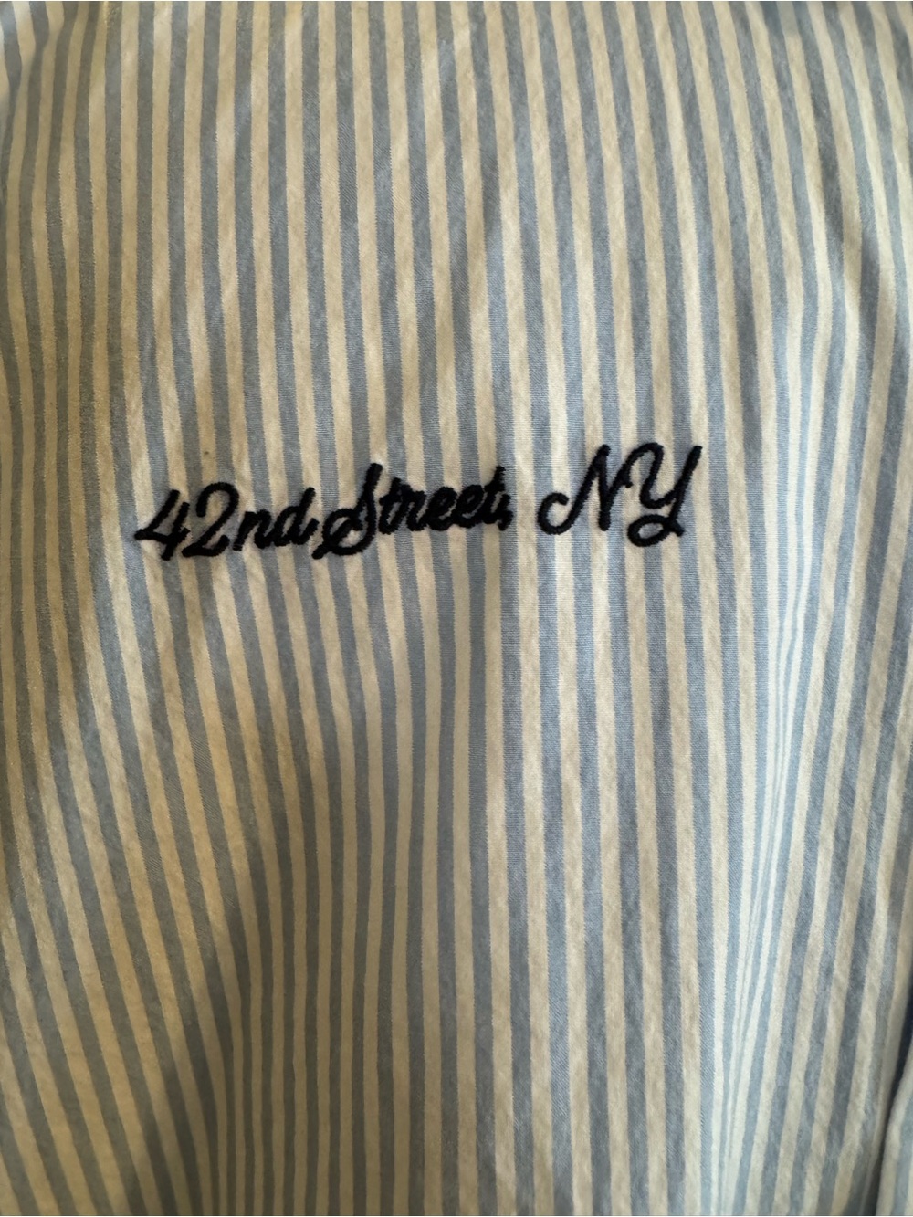 Abercrombie & Fitch Light Blue and White Striped graphic workwear cropped shirt - Picture 3 of 11